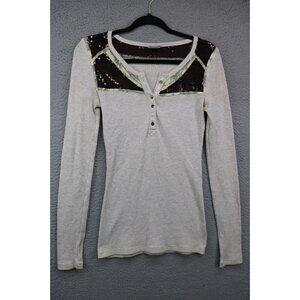 Free People Oatmeal Waffle Knit Long Sleeve Tunic-Sequins-Mix Match Buttons-Med.